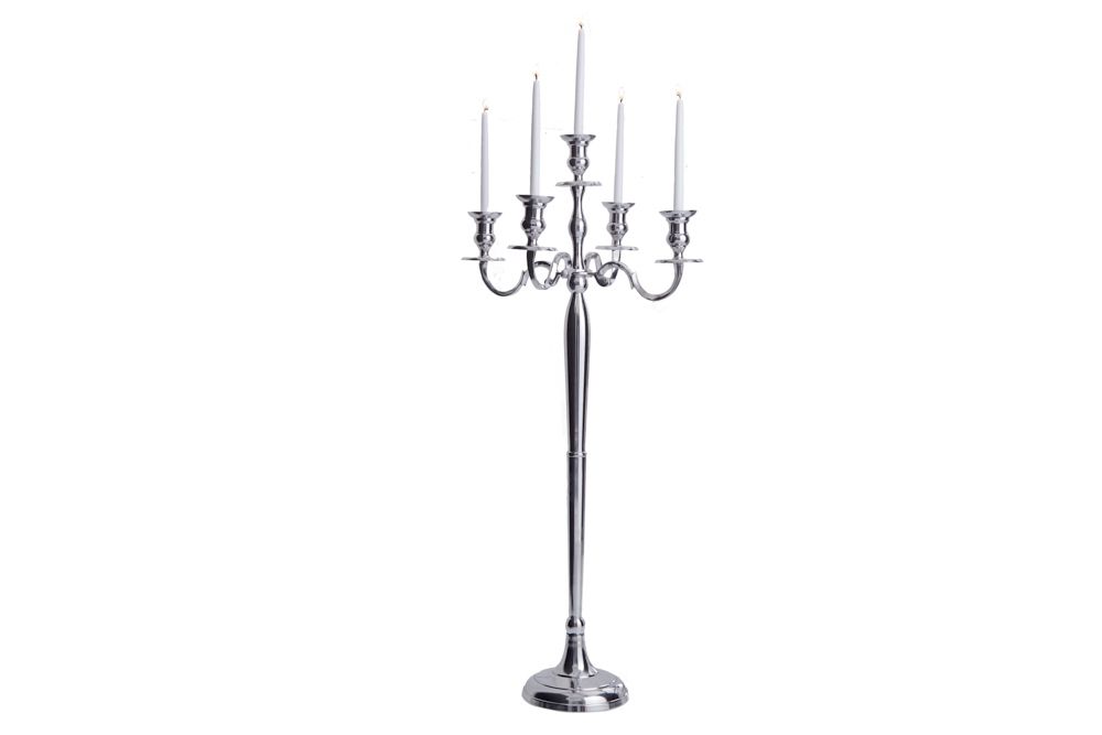 Kerzenständer MODERN BAROCK 120cm silber 5-armig Lüster Aluminium poliert Kerzenhalter