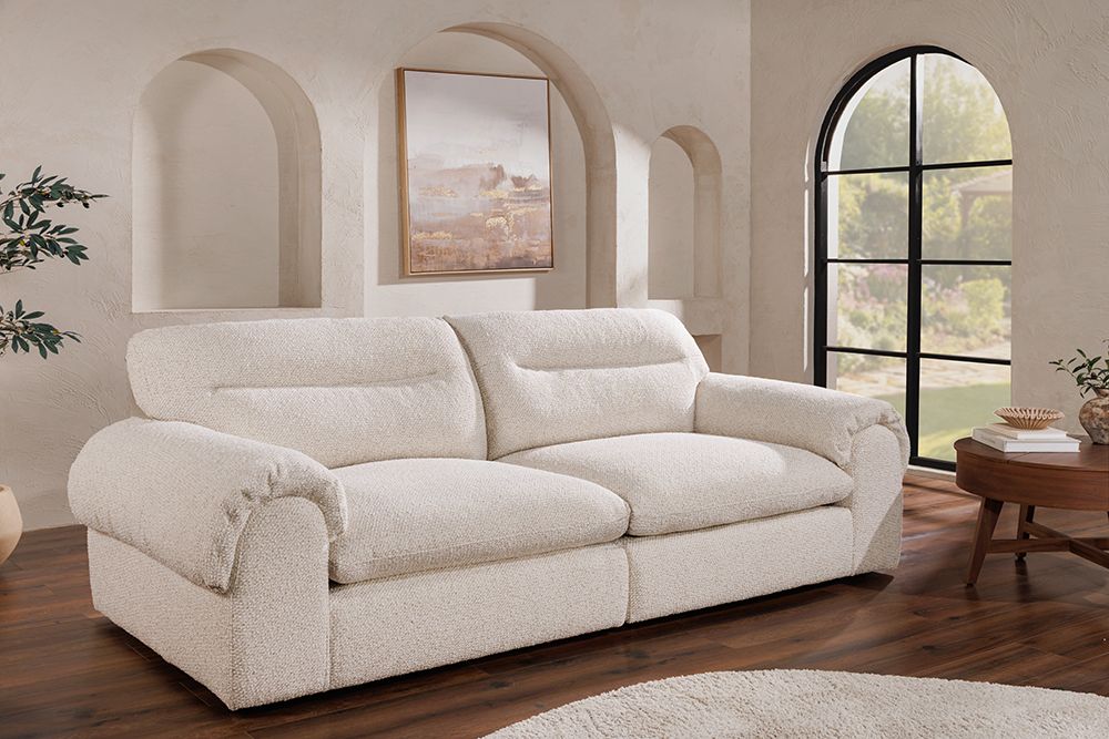 4-Sitzer Sofa SIXTH SENSE 245cm beige Bouclé-Strickstoff mit Nosagfederung und Daunenfedern
