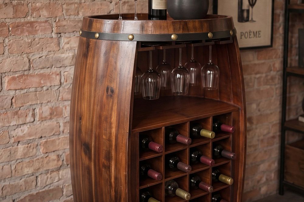 Massives Weinregal BODEGA 97cm coffee braun Pinie Fass-Bartisch für 24 Flaschen