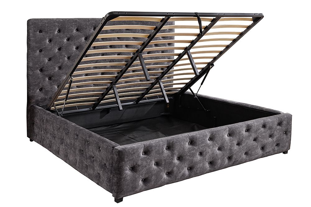Boxbett PARIS 160x200cm grau Samt mit Stauraum und Lattenrost
