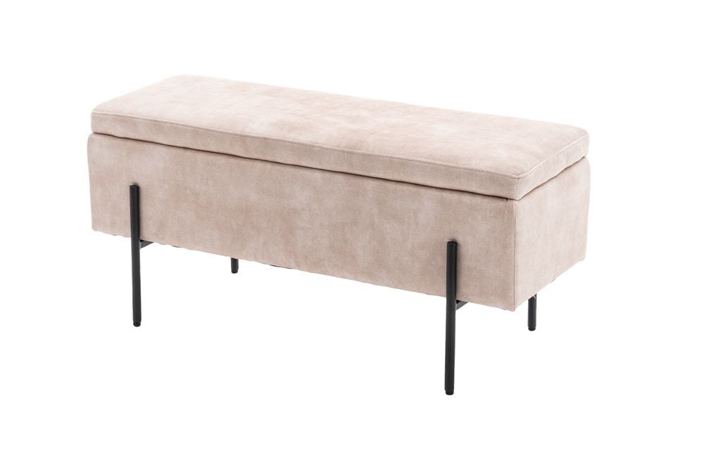 Truhenbank LOFT 100cm champagner Samt Sitzbank mit Stauraum schwarz Metall