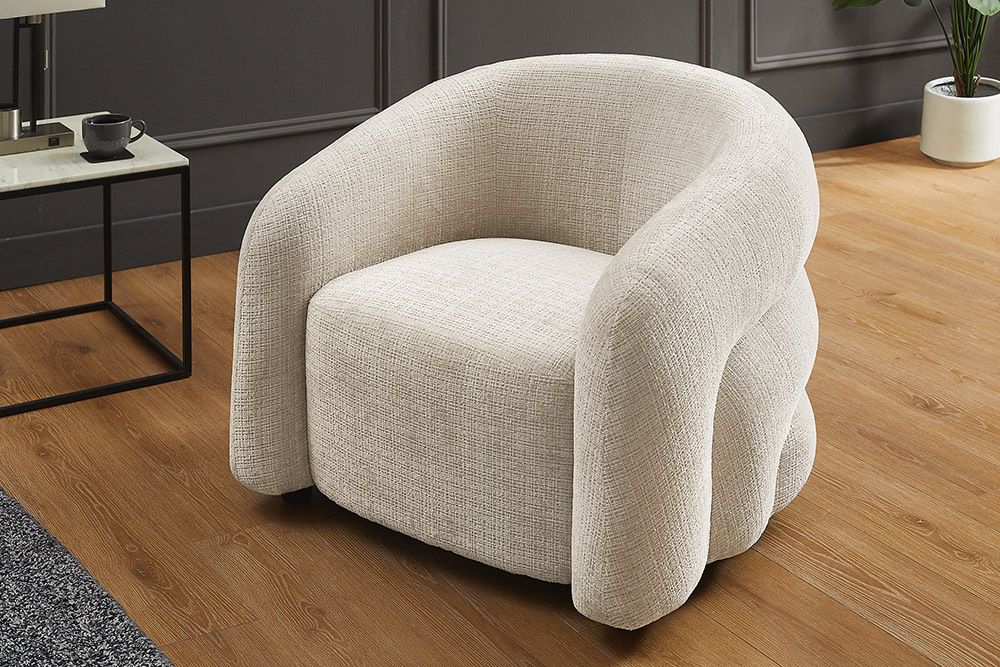 Design Sessel VOGUE 95cm beige Chenille mit Armlehnen und Nosagfederung