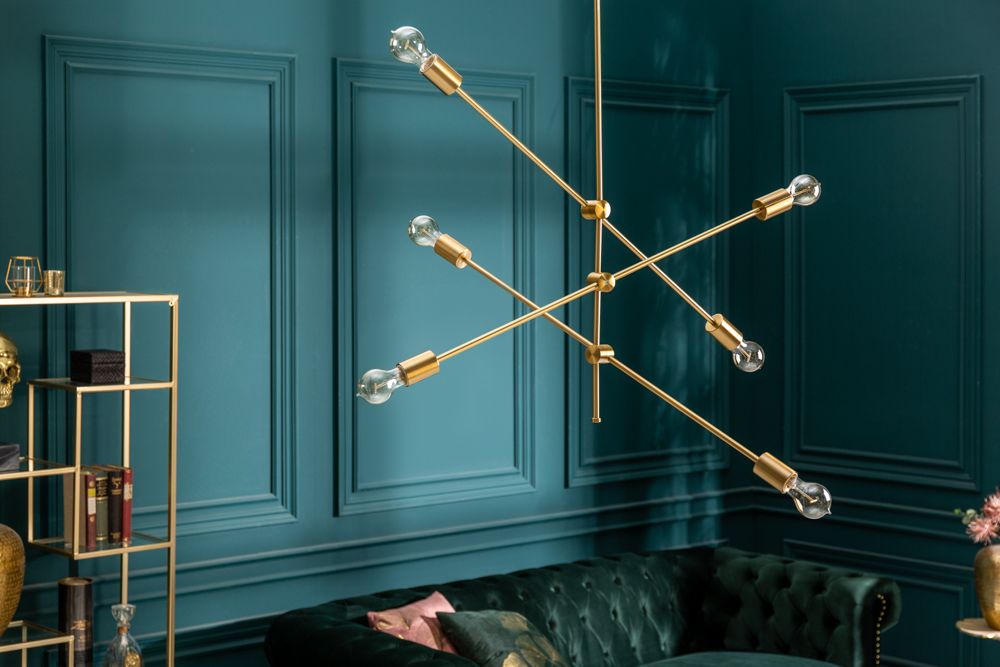 Elegante Hängelampe VARIATION 128cm gold mit sechs schwenkbaren Leuchten