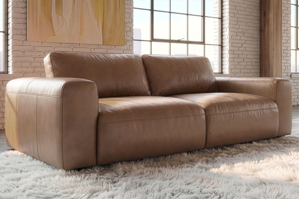 Echtleder Sofa BIG GEORGE 245cm cognac Taschenfederkern 3-Sitzer Couch