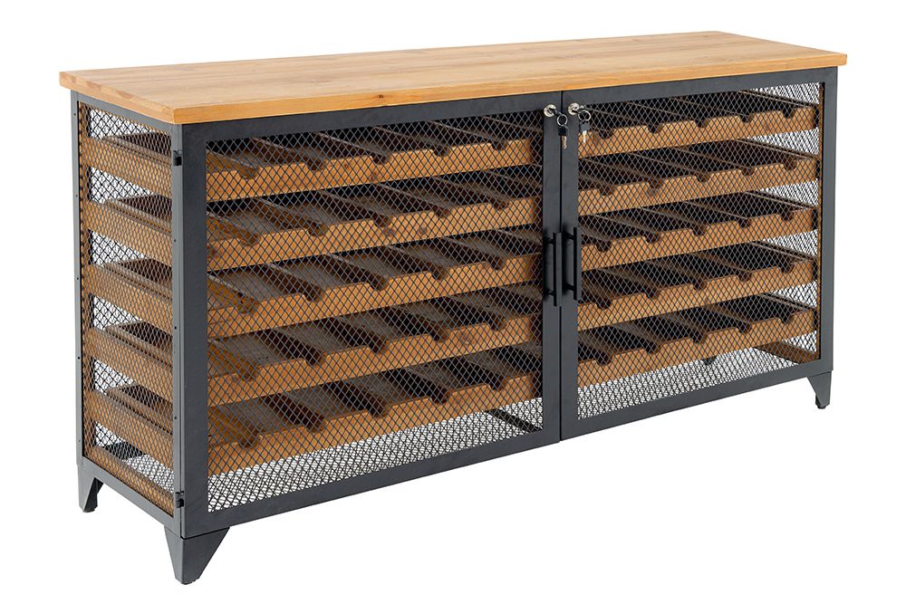 Design Weinboard  BODEGA 130cm natur schwarz Tannenholz Metall Flaschenregal