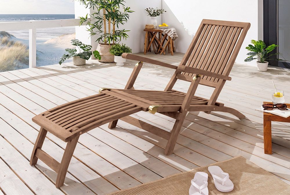 Massive Gartenliege EMPIRE TEAK 175cm natur Teakholz Deckchair verstellbar