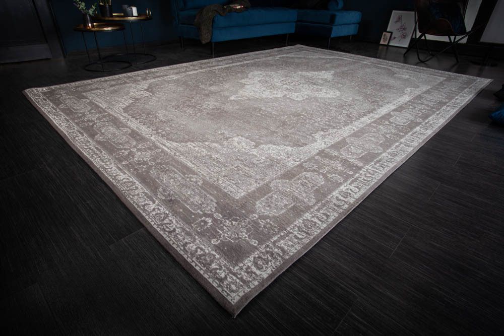 Orientalischer Baumwoll-Teppich PURE UNIQUE XXL 350x240cm antik-hellgrau geometrische Muster