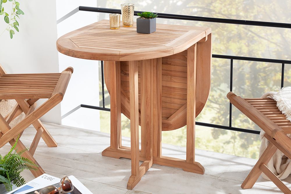 Massiver Balkontisch EMPIRE TEAK 120cm natur Teakholz klappbar Gartentisch Outdoor
