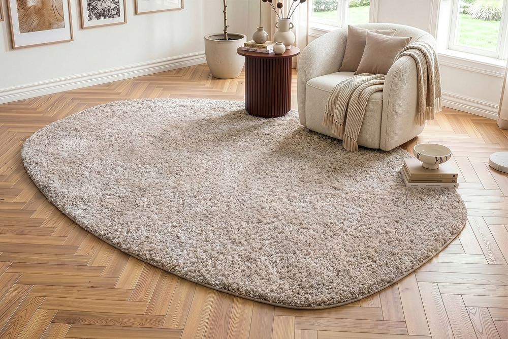 Design Teppich ORGANIC 230x160cm taupe Hochflor Indoor-Teppich organische Form
