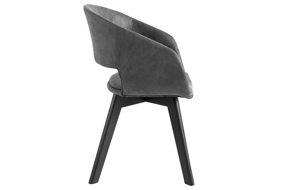 Design Stuhl NORDIC STAR antik grau Microfaser Massivholz schwarz mit Armlehne gepolstert