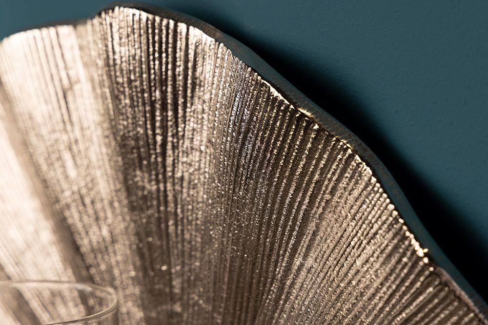 Dekorativer Kerzenhalter GINKGO 44cm silber handmade Metall Wandteelicht