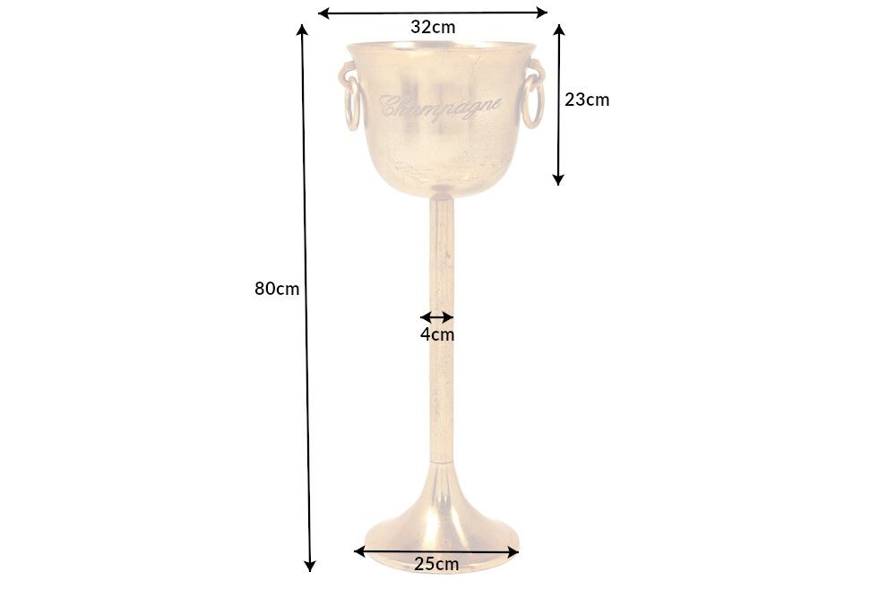 Dekorativer Sektkühler CHAMPAGNE 80cm antik gold handmade Metall Flaschenkühler