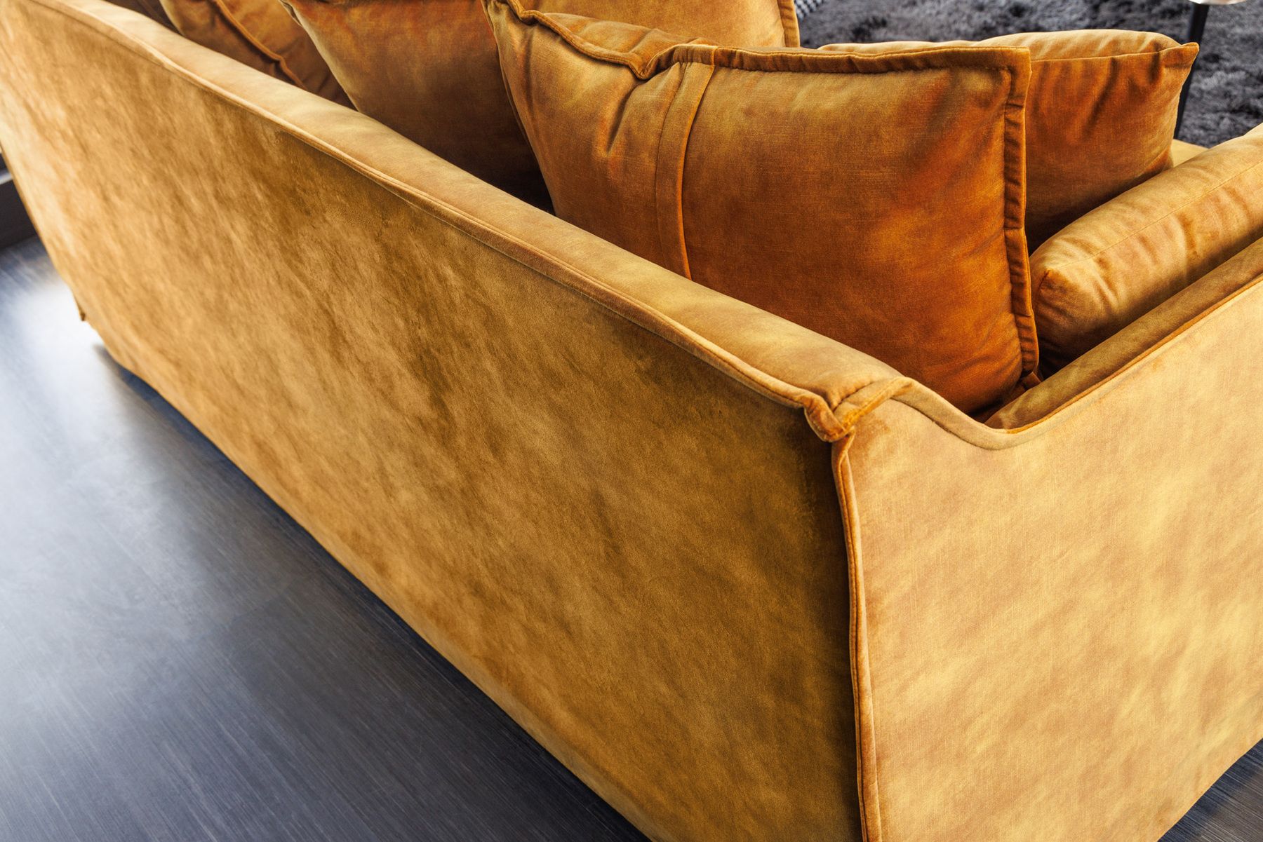 Großes 3-Sitzer Sofa HEAVEN 200cm senfgelb Samt Federkern waschbarer Bezug Hussensofa Couch