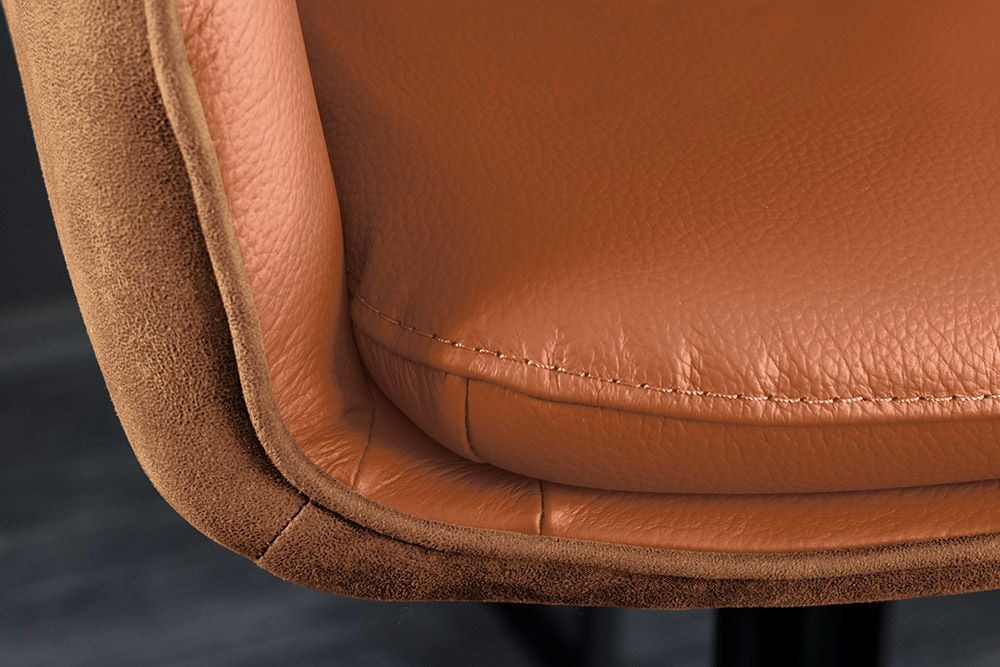 Drehbarer Design Barhocker BIG GEORGE cognac Echtleder höhenverstellbar mit Armlehnen