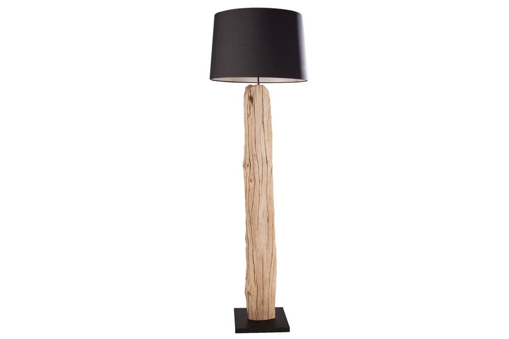 Handmade Stehlampe ROUSILIQUE 180cm schwarz Treibholzlampe Leinenschirm Baumstamm