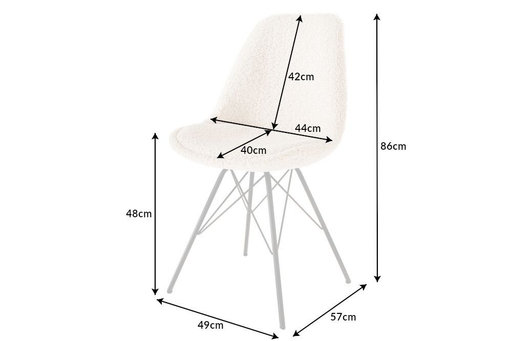 Design Stuhl SCANDINAVIA MEISTERSTÜCK creme Bouclé schwarze Metallbeine