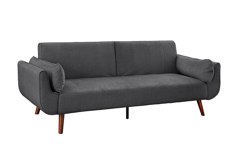 Design Schlafsofa DIVANI 220cm grau Samt 3-Sitzer mit Bettfunktion Walnuss-Füße