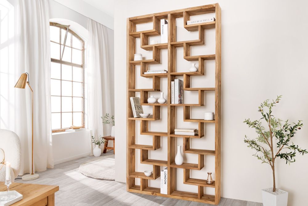 Massivholz Bücherregal JAVA 200cm natur Teakholz Standregal Raumtrenner recycelt