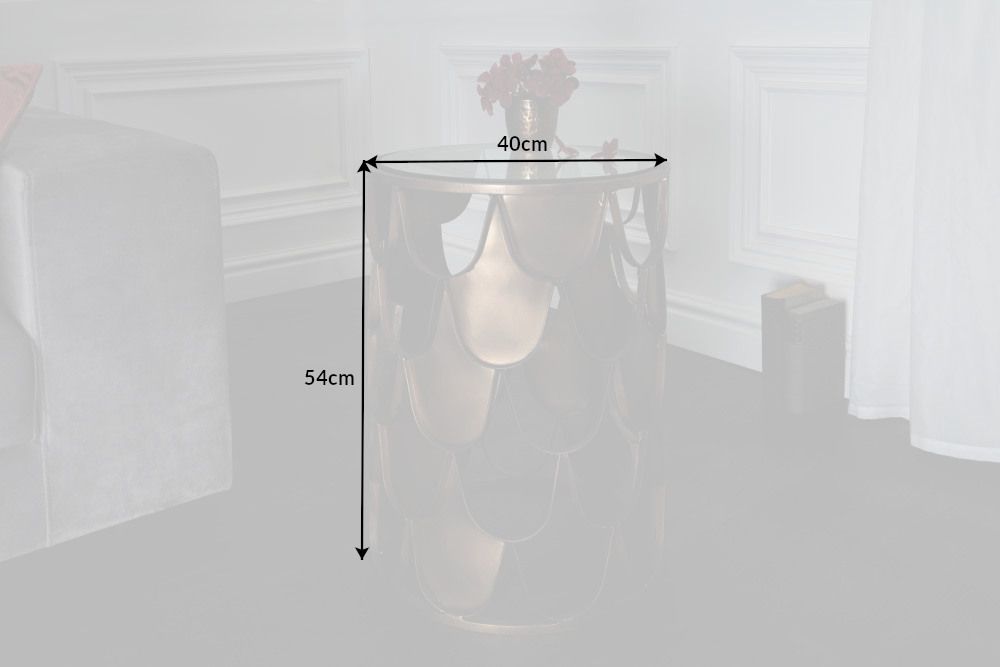 Industrial Beistelltisch ABSTRACT 55cm antik messing Metall Fischschuppen Design rund Glas