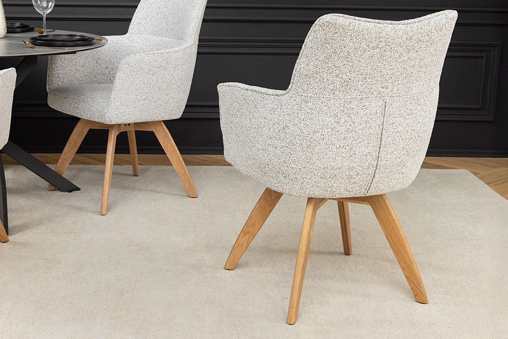 Drehbarer Stuhl ASGARD beige Strukturstoff mit Taschenfederkern und Armlehne
