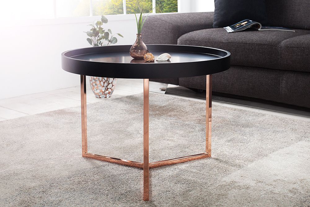 Extravaganter Couchtisch MODULAR 60cm matt schwarz kupfer rund inkl. Tablett