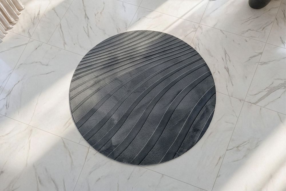 Runder Teppich WAVE 150cm anthrazit 3D strukturierter Kurzflor Indoor Hoch-Tief-Effekt