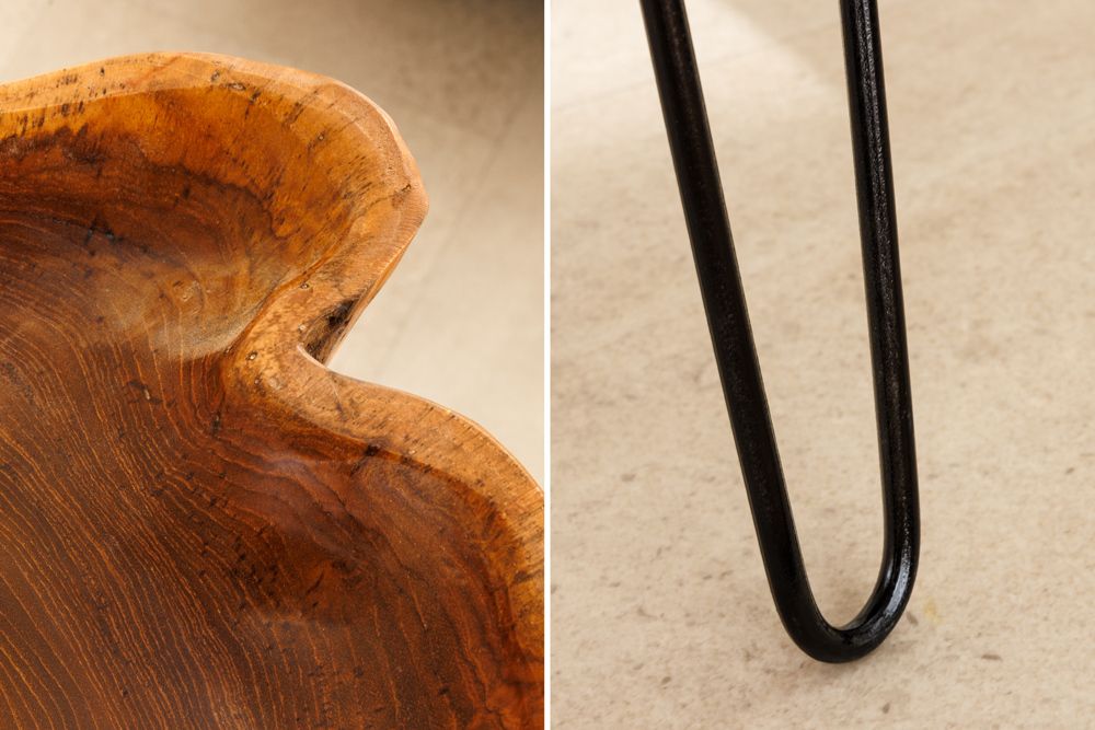 Einzigartiger Beistelltisch WILD 65cm natur Teakholz Hairpin Legs Couchtisch