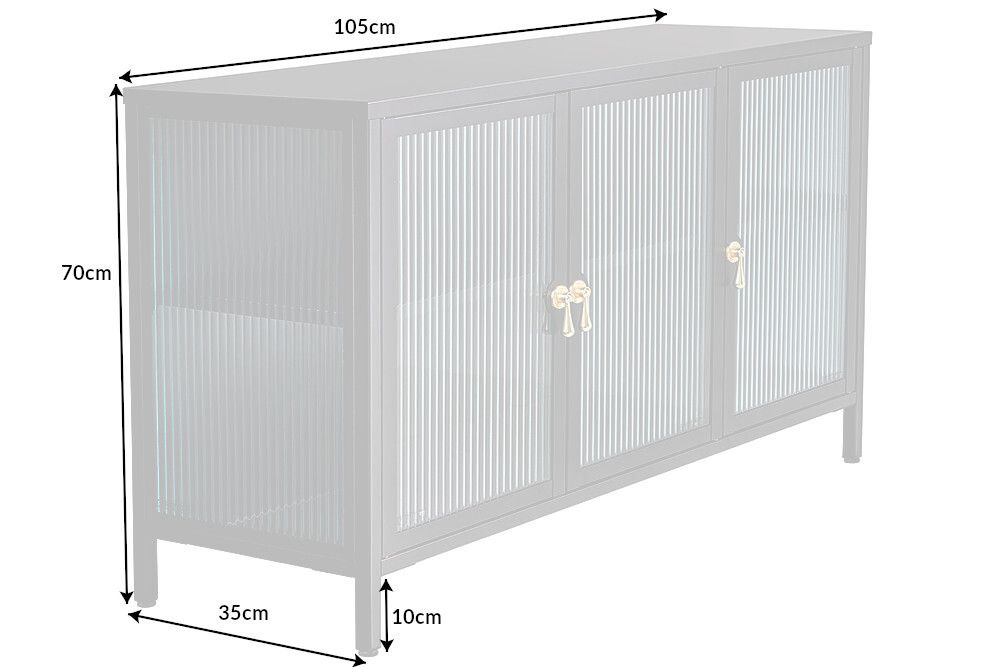Modernes Sideboard AMSTERDAM 105cm schwarz gold Riffelglas Metall Vitrine Schrank