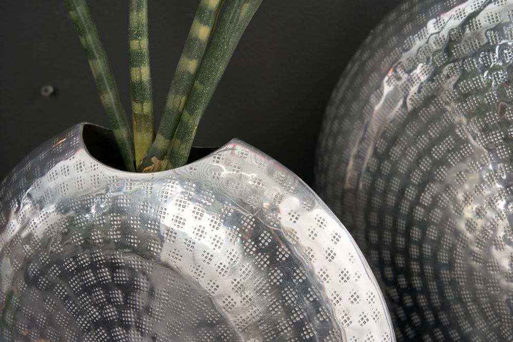 Elegantes Vasen 2er Set ORIENTAL 44cm silber im Grid Hammerschlag Design