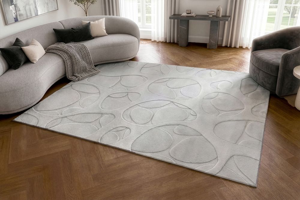 3D Hochflor Teppich LUNA 230x160cm hellgrau Hoch-Tief-Effekt Indoor-Teppich