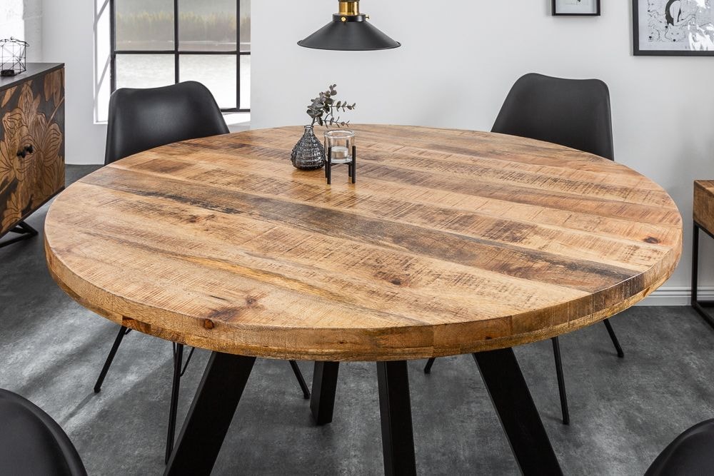 Massiver Esstisch IRON CRAFT 120cm rund natur Mangoholz