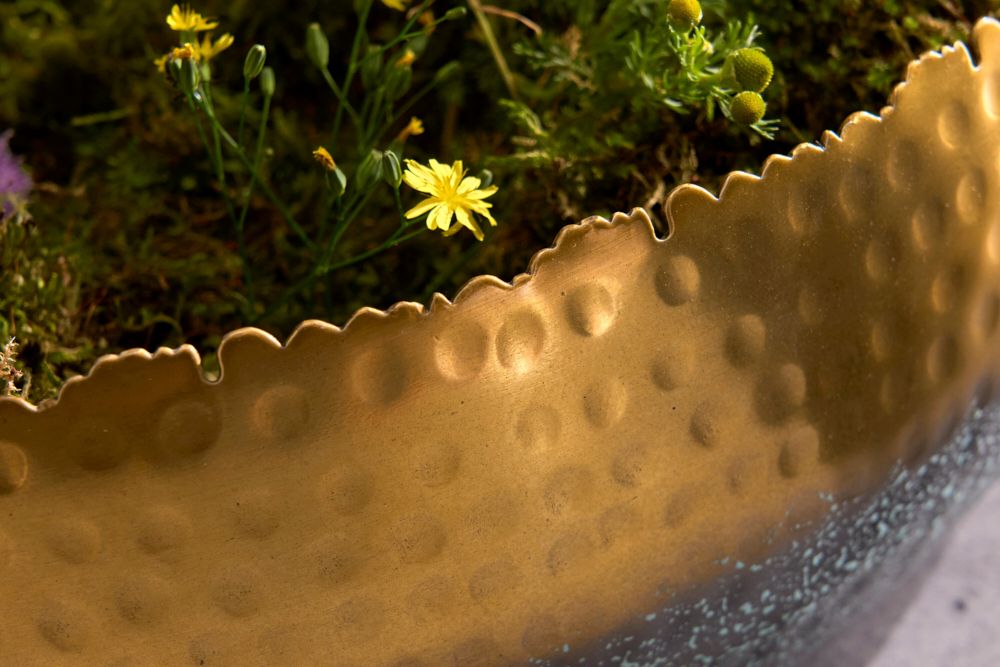 Handgearbeitete Deko Schale ORIENT 52cm gold mit Patina im Classic Hammerschlag Design