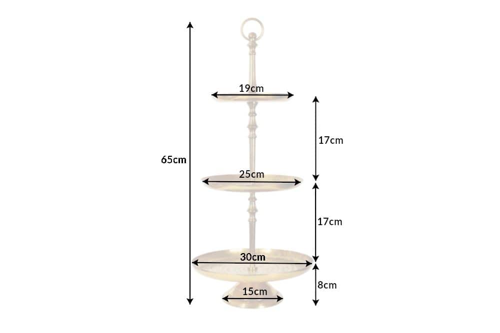 Design Etagere ORIENT 65cm gold im Wild Hammerschlag mit drei Etagen