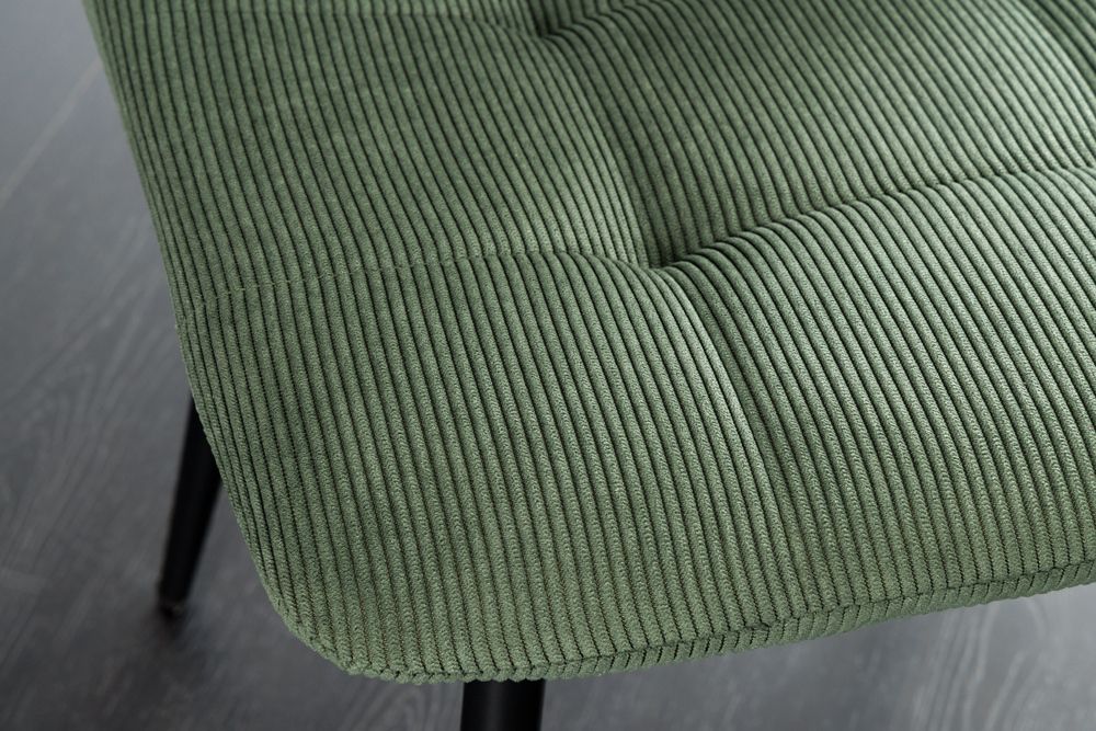 Moderner Design Stuhl TRES CHIC grün Cord schwarze Metallbeine Esszimmer