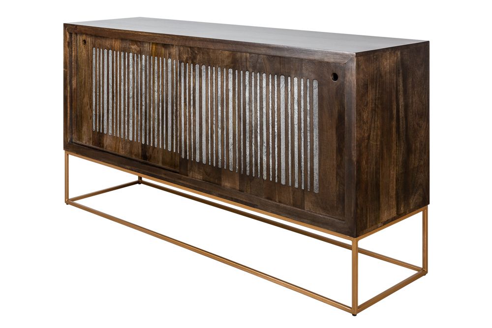 Massives Sideboard ONYX 160cm dunkelbraun gold Mangoholz Edelstein Achat Schiebetüren
