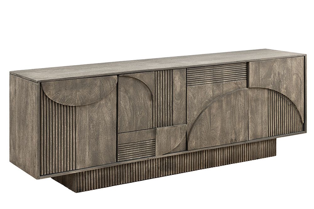 Design Sideboard ART DECO 170cm grau smoked Mangoholz massiv 3D-Front