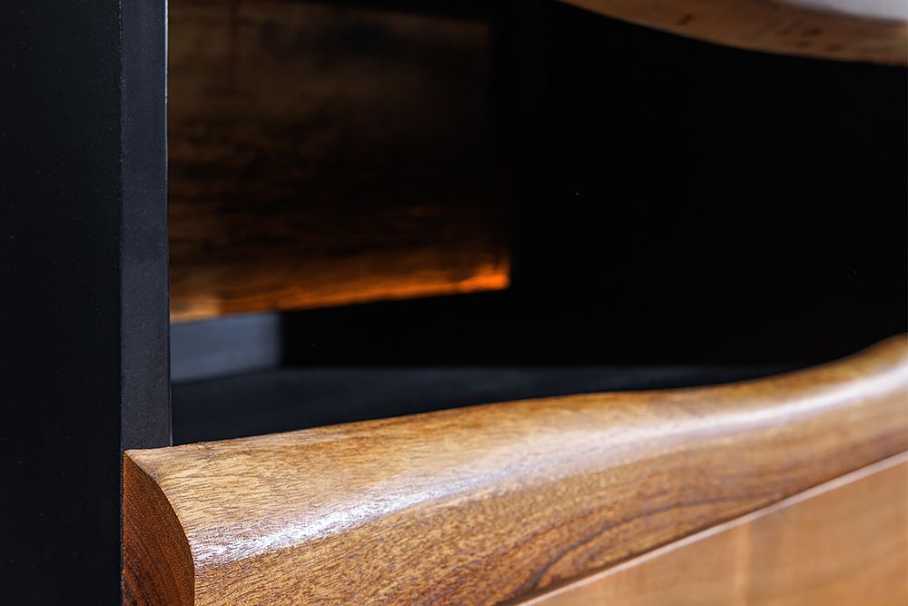 Massivholz Sideboard GRAND ACACIA 180cm braun Akazie mit LED-Beleuchtung Baumkante