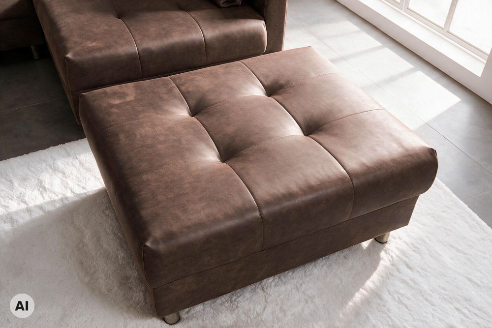 Modernes Ecksofa KENT 220cm braun Federkern Wohnlandschaft inkl. Hocker und Kissen