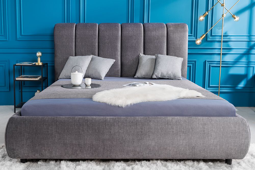 Design Bett MILANO 180x200cm grau Vogue Seiden Samtstoff