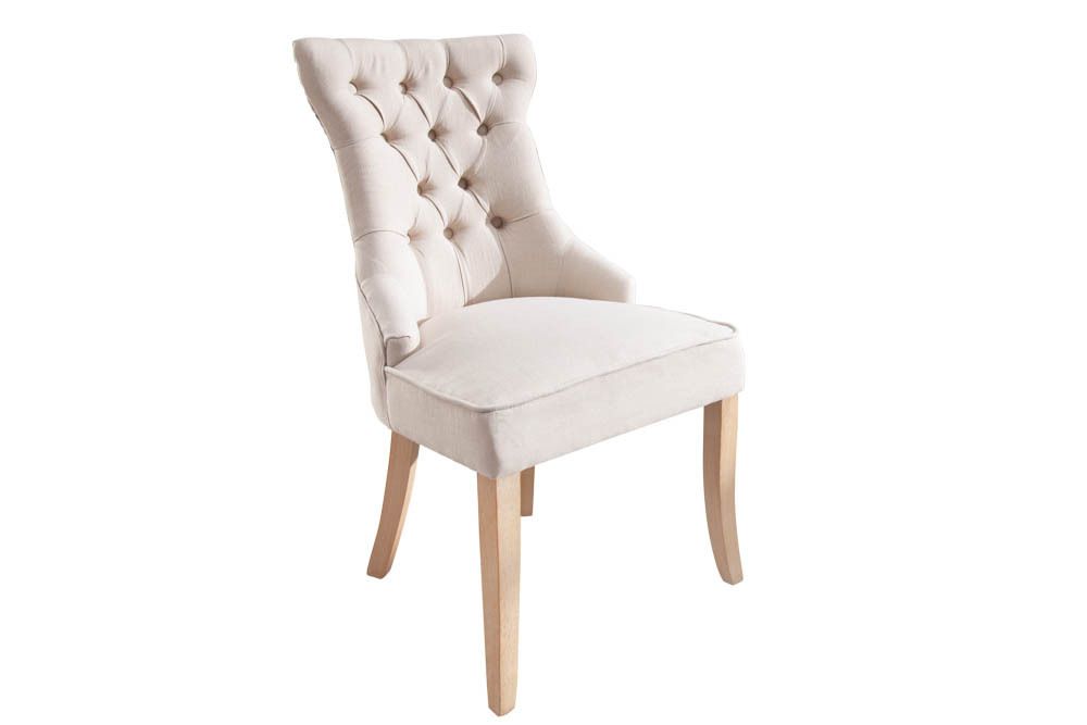 Eleganter Stuhl CASTLE beige Leinenstoff Landhausstil mit Komfortgriff