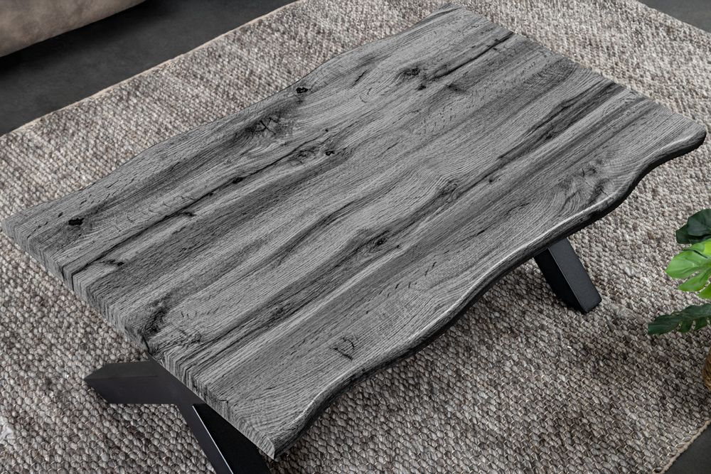 Industrial Couchtisch WILD 90cm grau Wildeichen-Design schwarz Metall Baumkante