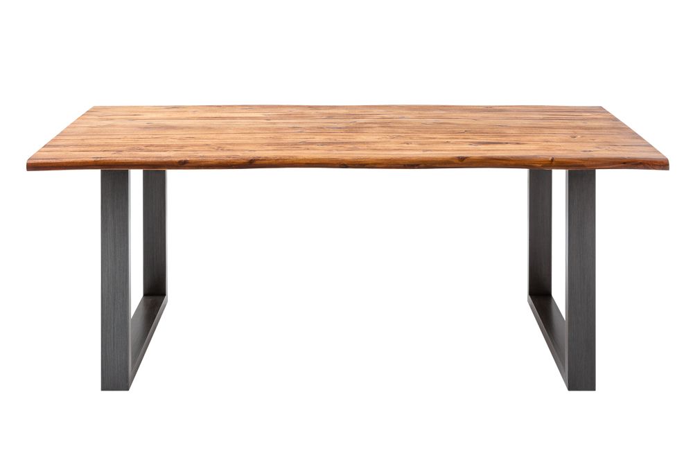 Massiver Baumstamm Esstisch GENESIS 180cm Akazie Baumkante Kufengestell Industrial Finish