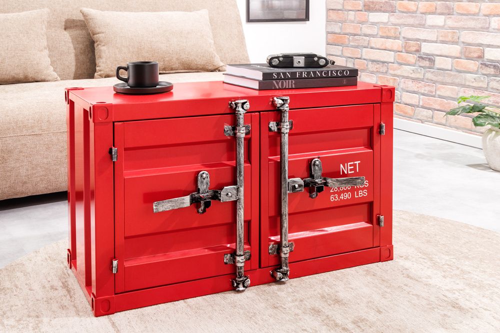 Container-Schrank GLOBETROTTER 80cm rot Metall Couchtisch mit Flügeltüren Kommode