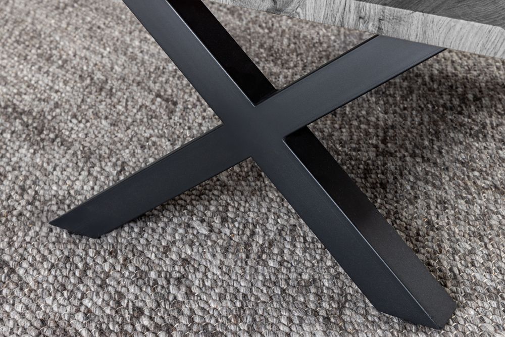 Industrial Couchtisch WILD 90cm grau Wildeichen-Design schwarz Metall Baumkante