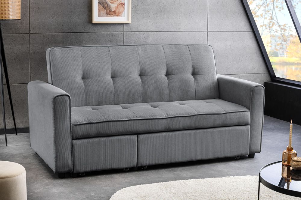 Ausziehbares Schlafsofa SMART 180cm grau Cord 2-Sitzer Couch mit Nosagfederung