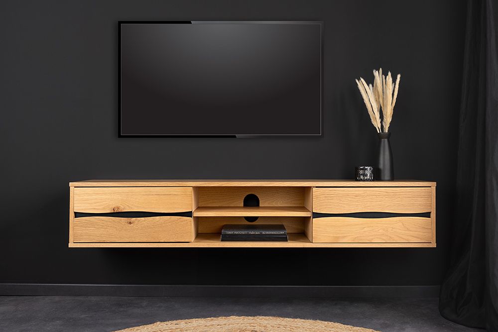 Hängendes TV-Lowboard LIVING EDGE 160cm natur schwarz Wildeiche geölt Baumkante