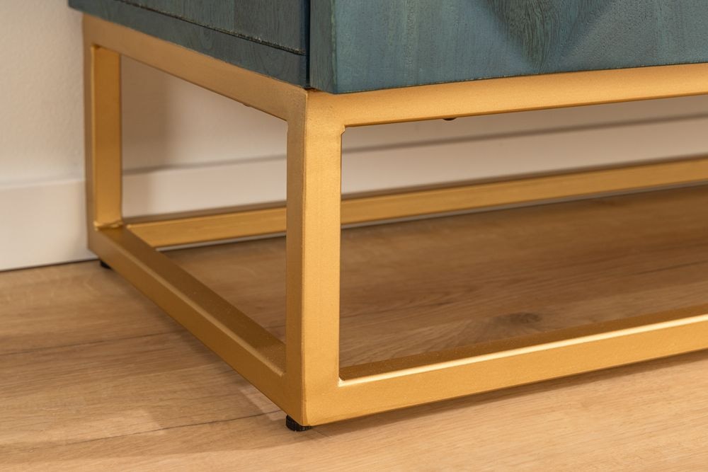 Massives Sideboard VULCANO 180cm türkis Mangoholz gold Metallgestell