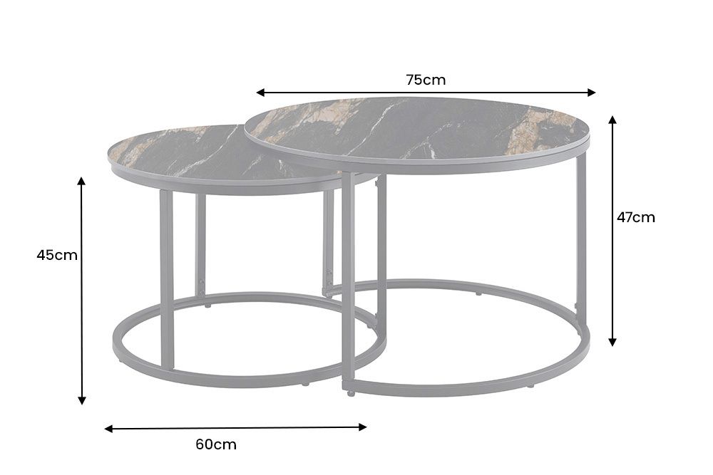 Rundes 2er Set Couchtische ELEGANCE 75cm schwarz gold sand Aurora Oro Keramik
