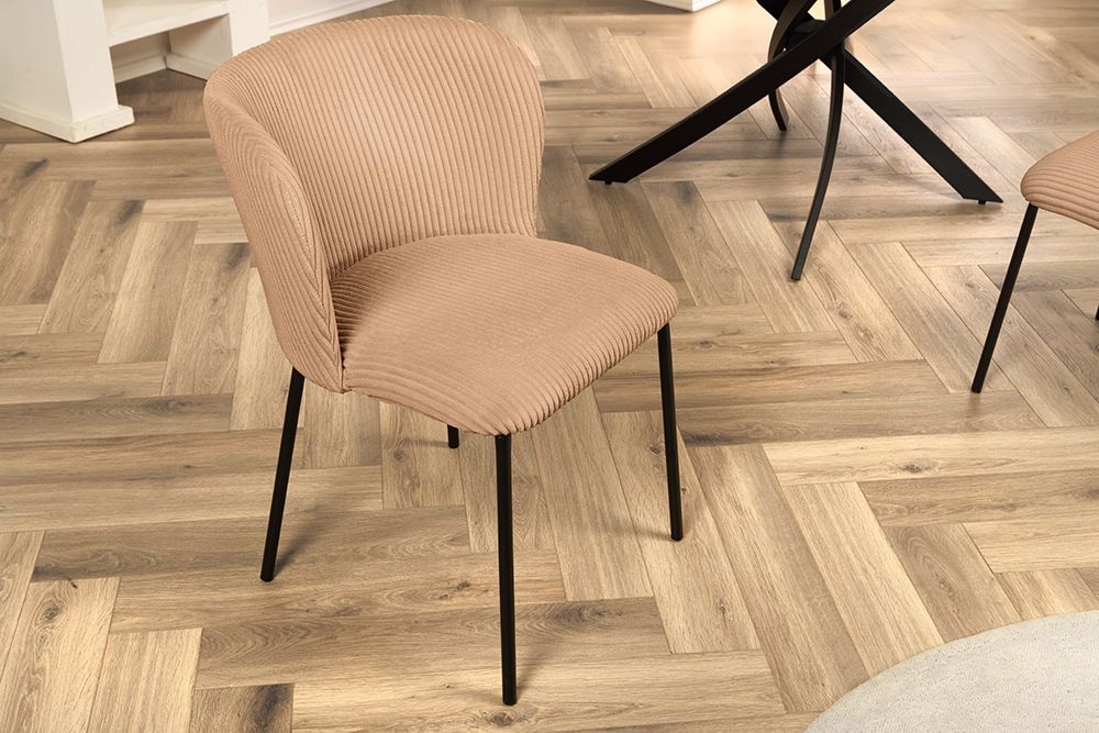 Design Stuhl LYON rosa Cord schwarze Metallbeine