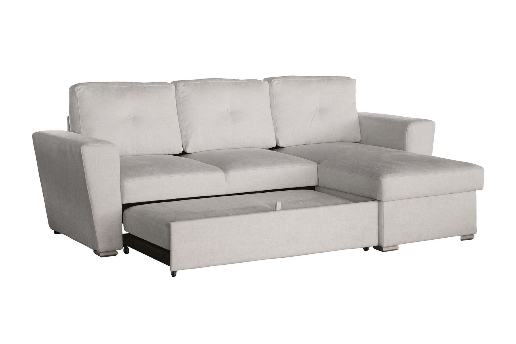 Ecksofa mit Schlaffunktion APARTMENT beidseitig aufbaubar beige Strukturstoff inkl. Stauraum